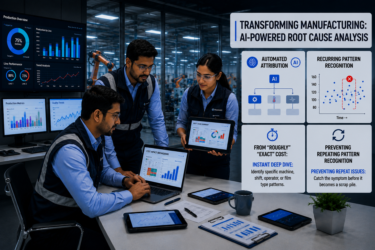 Instant root cause analysis dashboard showing scrap cost for a quality issue with Vistaar AI